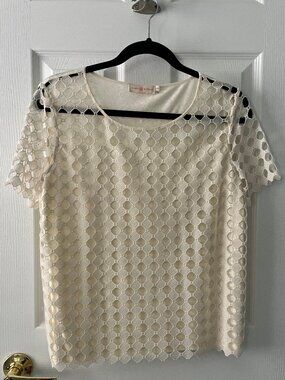 Tory Burch Cream Linen blend Lace Top - size M - Authentic